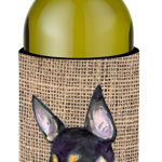 Caroline`s Treasures Fox Terrier pe Faux Burlap cu conuri de pin sticla Hugger Maro Wine Bottle, 