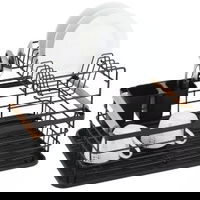 Uscator de vase Kinghoff KH 1796, 2 nivele, Suport tacamuri, Negru, Kinghoff