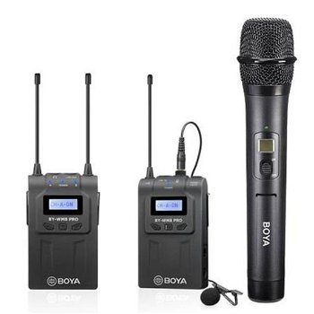 Sistem cu microfon, transmitator si receiver, Boya, BY-WM8, PRO-K4, Negru
