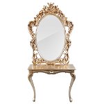 Consola aurie, oglinda si masa, design stil baroc, 95 x 37 x 201 cm, Lila Rossa