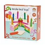 Set de joaca din lemn Tender Leaf Toys - Tort aniversar Curcubeu, 14 piese