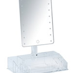 Oglinda cosmetica LED cu organizator cosmetice Farnese, 18.5x25.5 cm