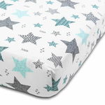 Cearceaf din bumbac cu elastic roata pentru patut 140x70 cm Kidizi All Mint Stars, Kidizi