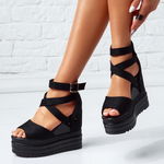 Sandale Dama cu Platforma Fox Negre #14750, OneFashionRoom-MeiMei