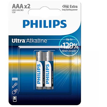 Baterii Ultra Alkaline AAA 2 Buc Argintiu, Philips