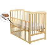 BabyNeeds - Patut din lemn Ola 120x60 cm, Cu laterala culisanta, Din lemn de pin, Stabil si rezistent, Inaltime saltea reglab...