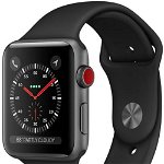 Smartwatch Apple Watch 3 MQJP2, AMOLED Capacitive touchscreen 1.5", Bluetooth, Wi-Fi, GPS, 4G, Bratara Silicon 38mm, Carcasa Aluminiu, Rezistent la apa si praf (Negru)