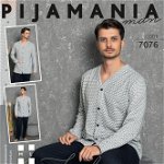 Pijama barbati vatuita din 2 piese bluza cu imprimeu si nasturi si pantaloni lungi bleumarini PJB02, 