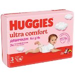 Scutece pentru fete Ultra Comfort Nr.3 pentru 5-9 kg, 78 bucati, Huggies, Huggies