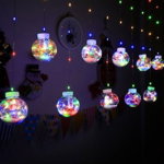 Instalatie craciun perdea luminoasa glob cu mos craciun, 10 figurine, multicolor, 