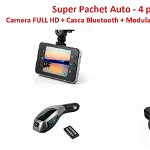 Super Pachet Auto cu 4 produse - camera auto full HD/ casca bluetooth/ Modulator auto X7/ suport magnetic, Ovimir