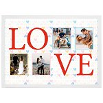 Tablou pentru ziua indragostitilor, personalizat cu textul LOVE si 4 poze, din lemn natural, Priti Global, Alb, A3, 30 x 42 cm, PRITI GLOBAL