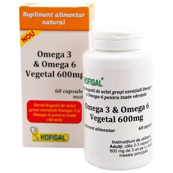 Omega 3 & Omega 6 Vegetal, 600 mg, 60 comprimate, Hofigal