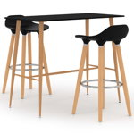 Set mobilier de bar 3 piese masa cu 2 scaune, vidaXL, MDF/Metal, 120 x 60 x 105 cm, Negru/Maro