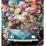 Tablou GM518 Camioneta cu flori, Pictura cu Diamante, Goblen cu pietre 5D, cu rama de lemn, 40 x 50 cm, Krista