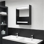 vidaXL Dulap de baie cu oglindă și LED, negru strălucitor, 50x14x60 cm, vidaXL