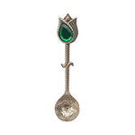 Lingurita cu piatra verde pentru ceai turcesc, EHA, metal, 12.5 cm, Argintiu