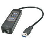 Lindy Hub USB LINDY 3 porturi, USB 3.0 + Gigabit Ethernet, Negru, Lindy