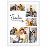 Tablou personalizat cu 7 poze si Text, Pentru Familie, din lemn natural, Priti Global, Alb, A3, 30 x 42 cm, Priti Global