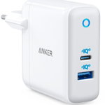 Incarcator de retea Anker PowerPort+ Atom PowerIQ 3.0, USB-C 45W, USB-A 15W, Power Delivery, Alb