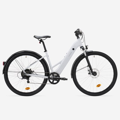 Bicicletă polivalentă electrică Cadru jos E-actv 100 Gri perlat, ROCKRIDER