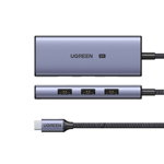 Adaptor HUB aluminiu UGREEN CM500, 4 porturi, USB-C - 3x USB 3.0, 1x HDMI 2.1, 8K, Gri, UGREEN