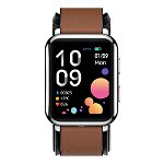 Smartwatch iSEN Watch P80, cu bratara neagra din piele, 1.65inch HD, Tensiometru cu manseta gonflabila, Ritm cardiac, Temperatura, Oxigen, Negru, iSEN