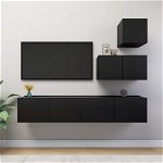 Set dulapuri TV, 4 piese, negru, lemn prelucrat