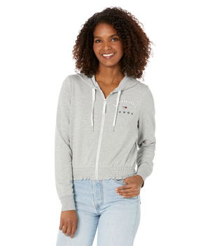 Imbracaminte Femei Tommy Jeans Smock Waist Zip Hoodie Stone Grey Heather, Tommy Jeans