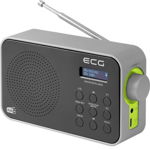 Radio ECG, 1.2 W, Tuner FM, Alarma, Memorie 30 de posturi, Antena telescopica, Cablu USB Type C, Gri/Verde, ECG