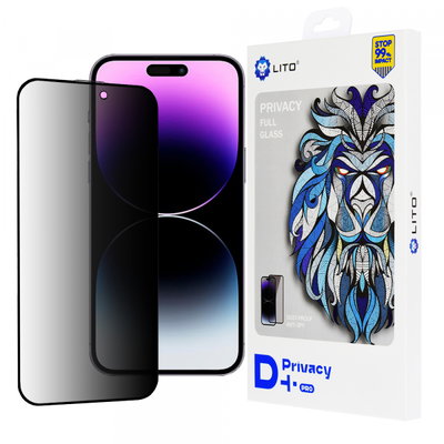 Folie de protectie Ecran Privacy Lito D+ Pro pentru Apple iPhone 14 Pro Max, Sticla Securizata, Full Glue, Lito