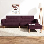 Canapea extensibila cu taburet vidaXL, 2 locuri, violet, textil, 220 x 84,5 x 69 cm, 30.45 kg