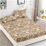 Husa de pat cu elastic din Bumbac Finet + 2 Fete de Perna - Bej Royal, JOJO HOME