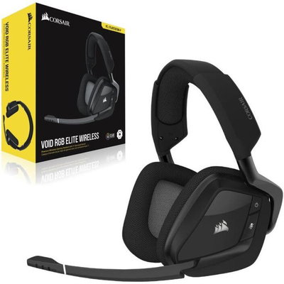 CASTI Corsair Void RGB Elite wireless gaming utilizare multimedia microfon pe brat conectare prin 2.4 GHz WiFi negru CA-9011201-EU