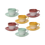 Set 6 cesti de cafea cu farfurie Louise Layers, Tognana Porcellane, 90 ml, ceramica, multicolor, Tognana Porcellane