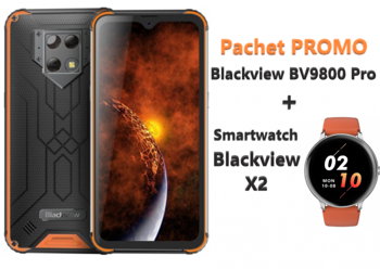 Pachet telefon mobil Blackview BV9800 Pro 4G 6 128 Orange + Smartwatch Blackview X2 Silver