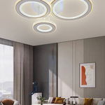 Lustra LED RFAN Model R9134/1+1+1C Cu Telecomanda 3 Tipuri De Lumina Plus Lumina RGB Intensitate Reglabila 59W Alb/Auriu, RFAN