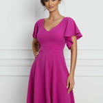 Rochie Dy Fashion magenta cu maneci tip volanas, 