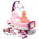 Set cadita si accesorii pentru papusi Smoby Baby Nurse Nursery mov, 