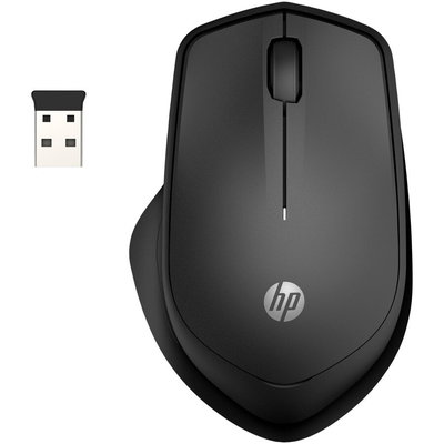 Mouse wireless HP 280 silentios, ultrausor (70g), nano-dongle USB 2,4GHz, autonomie max. 18 luni, 1200 DPI, 3 butoane, baterie AA inclusa, negru