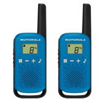 Statii Radio Motorola T42, 16 canale PMR, raza de actiune 4 km, display LCD, indicator nivel baterie, notificare conectare, confirmare trimitere/primire mesaj, Albastru, 2 bucati, Motorola