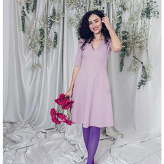 Rochie midi cu decolteu in V si maneci medii, Muna