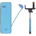 Baterie Portabila Kit PWR4BTSSBLBUN 4500 mAh Blue + Selfie Stick Bluetooth, Diversi