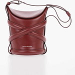 Alexander McQueen Leather Curve Small Bucket Bag With Adjustable Shoulder Stra Burgundy, Alexander McQueen