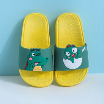 Papuci draguti de vara pentru copii, cu dinozauri animati, comozi, cu talpa anti alunecare, Neer