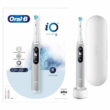 Periuta de dinti electrica ORAL-B iO6, Bluetooth, 8800 miscari/min, Curatare 3D, 5 programe, 1 capat, gri
