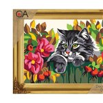 Set goblen imprimat cu ață și ac - Pisicuță printre flori