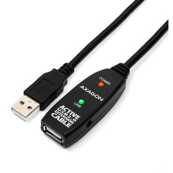 Cablu prelungitor USB 2.0 Axagon ADR-210, 10 metri, 3.5 mm jack pentru alimentare, Negru
