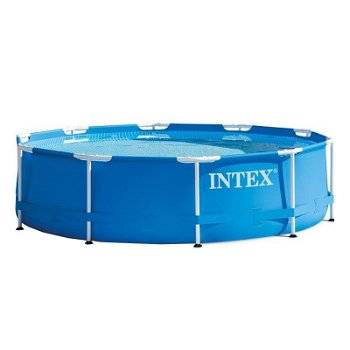 Piscina rotunda cu pompa cu filtru inclusa Intex, diametru 305 cm, inaltime 76 cm, flux filtrare 1 m³/h, cadru metalic, PVC, albastru
