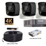 Kit complet supraveghere video 4 camere Hikvision 8 MP (4K), IR 60M, HDD 2 TB, HIKVISIONKIT